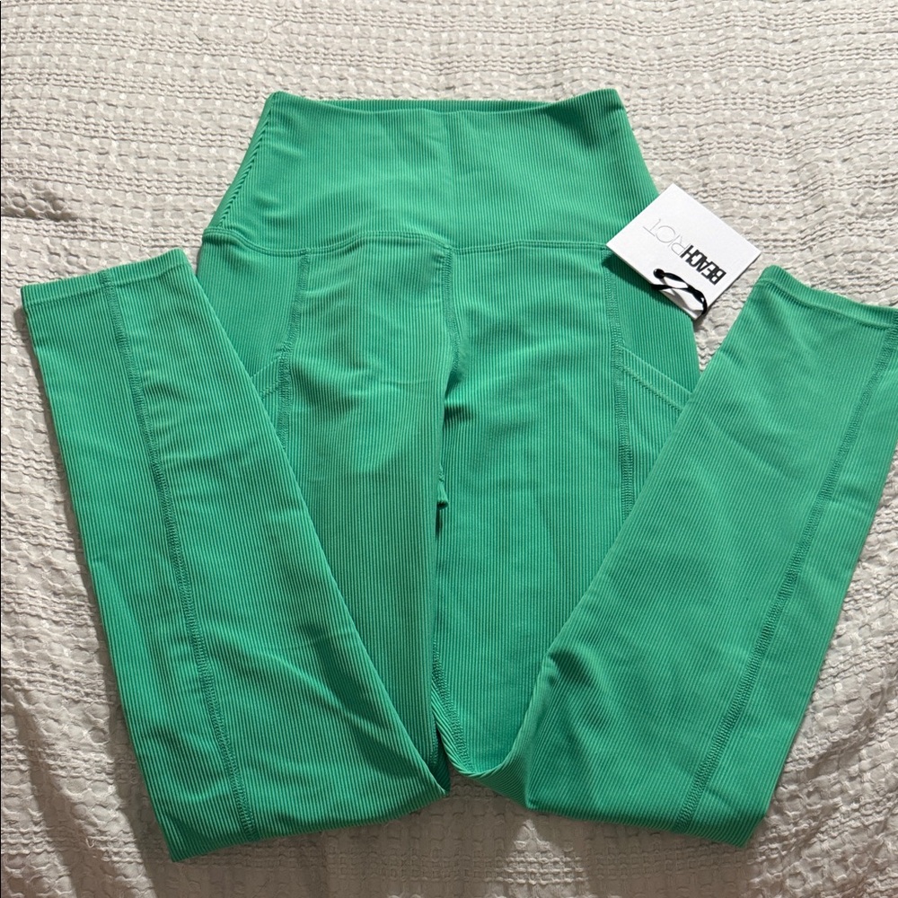 Beach Riot Ribbed High-Waist Leggings in Mint Green